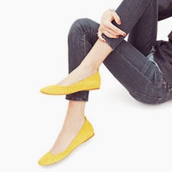 J. Crew CeCe Ballets Flats Anya Bright Yellow Leather Size 7.5 Cushion Insoles
